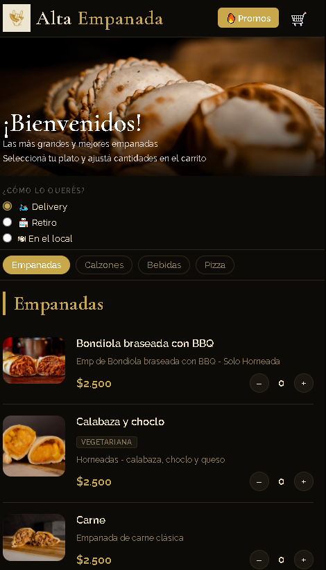Demo de Alta Empanada: empanadas, calzones y pizza